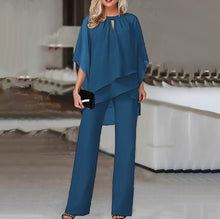 Emilia | Damen Zweiteiler Wide Leg Pants Layered Chiffon Oberteil – Saphirblau