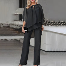 Emilia | Damen Zweiteiler Wide Leg Pants Layered Chiffon Oberteil – Schwarz