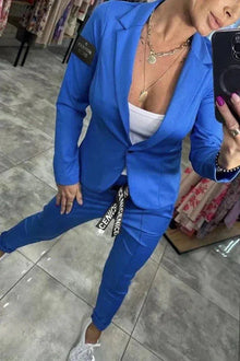 Damen Zweiteiler Anzug mit Joggerhose und Blazer für Alltag – Blau
