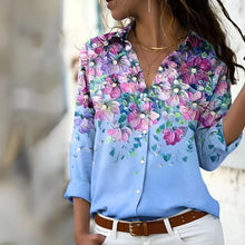 Damen Bluse mit Blumendruck lässig und vielseitig – Blau