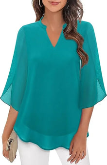 Damenbluse mit Flatterärmeln und V-Ausschnitt – Teal
