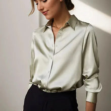 Satinbluse für Damen mit Knopfverschluss und langen Ärmeln – Grün