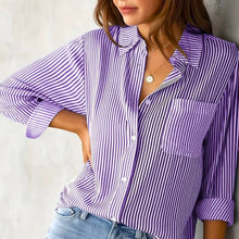 Damenbluse mit Streifen und langen Ärmeln – Violett