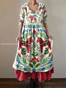 Schwedisches Damenkleid mit Dala-Pferde-Motiv – rot
