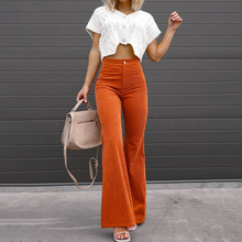 Damen Samthose mit hohem Bund und elegantem Schnitt – Sonnenuntergang orange