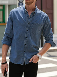 Daniel | Lässiges Langärmelig Denim-Hemd im klassischen Look – Meeresblau
