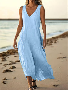 Brina - Elegantes Ärmelloses Maxikleid Mit V-ausschnitt – Himmelblau
