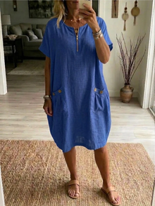 Slavka – Midi Kleid Mit Taschen Und Reißverschluss – Blau
