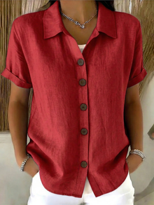 Sachini - Kurzarm Bluse Mit Knöpfen – Rot
