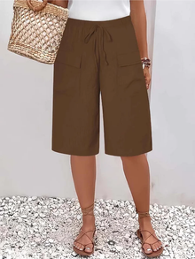 Nyla - Soft-Touch-Shorts mit Kordelzug – Braun