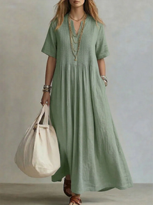 Betsaida – Elegantes Kleid Mit V-Ausschnitt Und kurzen Ärmeln – Grün