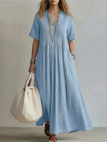 Maira - Soft-Touch-Maxikleid mit V-Ausschnitt – Blau