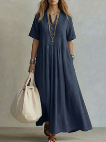 Maira - Soft-Touch-Maxikleid mit V-Ausschnitt – Marineblau