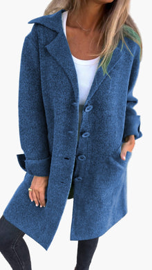 Karin | Damen Stylischer Button-Front Mantel im Relaxed Fit – Blau