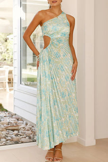 One-Shoulder Maxikleid – Asymmetrisches Sommerkleid mit Cut-Out & fließendem Rock – Grün