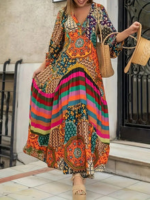 Anne - Nomadischer Träumer Boho V-Ausschnitt Maxikleid – Orangefarben