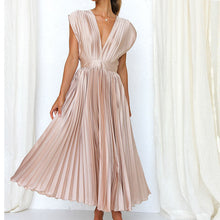 Elegantes ärmelloses Maxikleid mit V-Ausschnitt – Sommerkleid Damen – Champagner