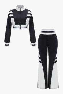 Christa | Sportliches Zweiteiler-Set mit Cropped-Jacke & weiter Hose – Schwarz