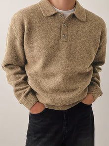 Yusif – Langärmeliger Strickpullover mit Knopfleiste – Gelb