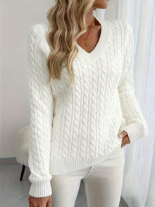 Lenea – Langarm Pullover Mit Zopfmuster – Weiß