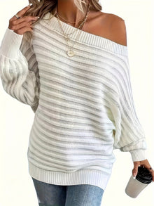 Lässiger Off-Shoulder-Wollpullover mit bequemen Design für Damen | Perfekt für Casual Days – Weiß
