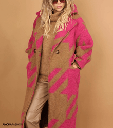 Quana | Bedruckter Wollmantel mit Taschen – Rosa