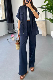 Zweiteiliges Set mit Kordelzug | Weites Bein | Lässig und Elegant – Marineblau
