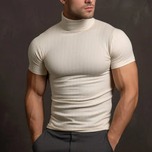 Aljur - Einfarbiges Herren‑T‑Shirt mit Rollkragen – Creme