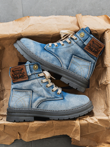 Knox | Herren Denim-Boots Schnürung Profilsohle Urban – Blau