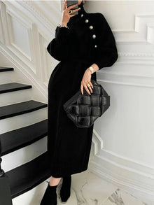 Nassra - Elegantes Rollkragen Kleid – Schwarz