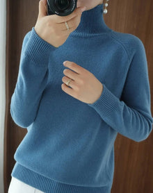Damen Kaschmir Rollkragenpullover – Wumai Blau