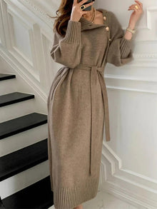 Nassra - Elegantes Rollkragen Kleid – Khaki