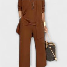 Damen dreiteiliges Set mit Weitbein Hose – Dunkelbraun