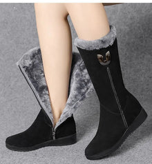 Lässige Flache Winter Stiefel Mit Fell Für Damen | Perfekt für den Alltag – Schwarz