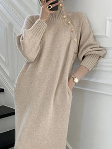 Nassra - Elegantes Rollkragen Kleid – Aprikose