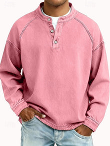 Amir | Retro-inspirierter Henley-Pullover mit Used-Look und langen Ärmeln – Pink
