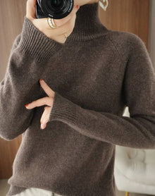 Damen Kaschmir Rollkragenpullover – Kaffeebraun