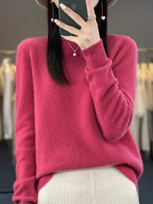 Kirsten | Damen Klassischer Strickpullover mit Langarm – Himbeerrot