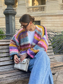 Lebhafter Strickpullover mit Akzenten für Frauen – Gelb Rosa