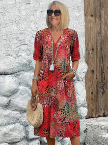 Norlina | Verspieltes Maxikleid mit Blumenmuster – Rot