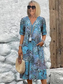 Macy - Blumenmuster Midikleid Schickes Outfit – Ozeanblau