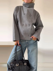 Pauline | Damen Winter Oversized Jacke mit Knopfleiste – Grau
