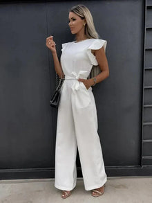Damen Jumpsuit – Stretchmaterial – Eleganter Schnitt – Lange Ärmel – Weiß