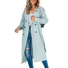 Damen langer Trenchcoat – Hellblau