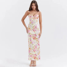 Fiona - Satin Midikleid mit Floralem Bustier – Rosa