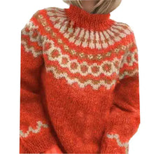 Norweger Grobstrickpullover Damen | Langarm Rollkragen – Rot