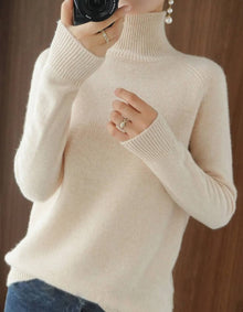 Damen Kaschmir Rollkragenpullover – Beige