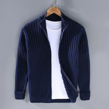 Klassische Rippenstrick-Strickjacke für Männer mit Reißverschluss – Blau