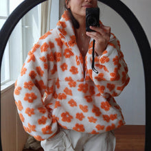 Damen-Fleece-Sweatshirt mit großer Tasche - Liora – Orange