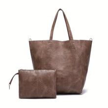 Shopper-Tasche mit Kosmetiktasche | Kunstleder | Minimalistisches Design – Kaffee